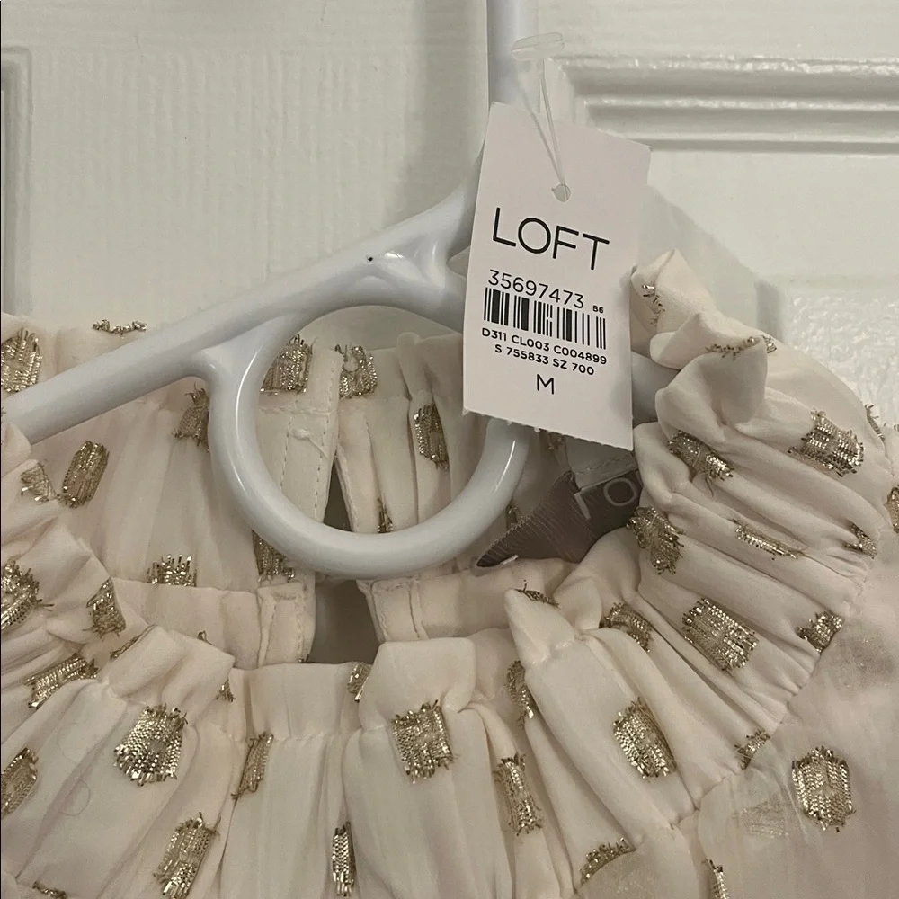 LOFT Cream Blouse with Gold Polka Dots - Picture 2 of 4